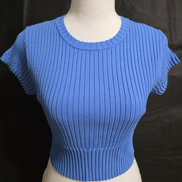 Florence By Mills Tops - Electric Blue Ribbed Crop Top - Women